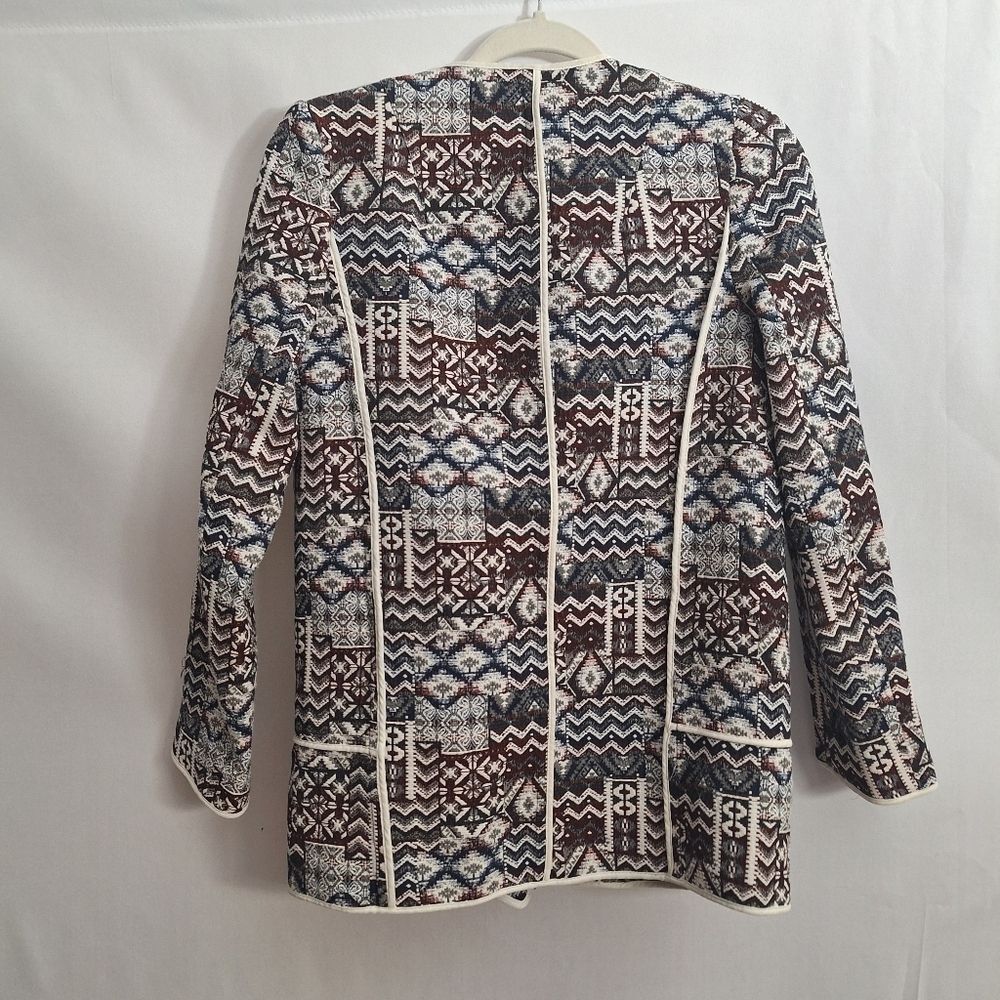 Zara Moto Jacquard Blazer Long Sleeve Textured Tribal Fall Small Womens - Picture 2 of 13